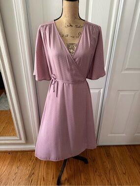 Lulu's Dusty Rose Wrap Dress with Tiny White Dots